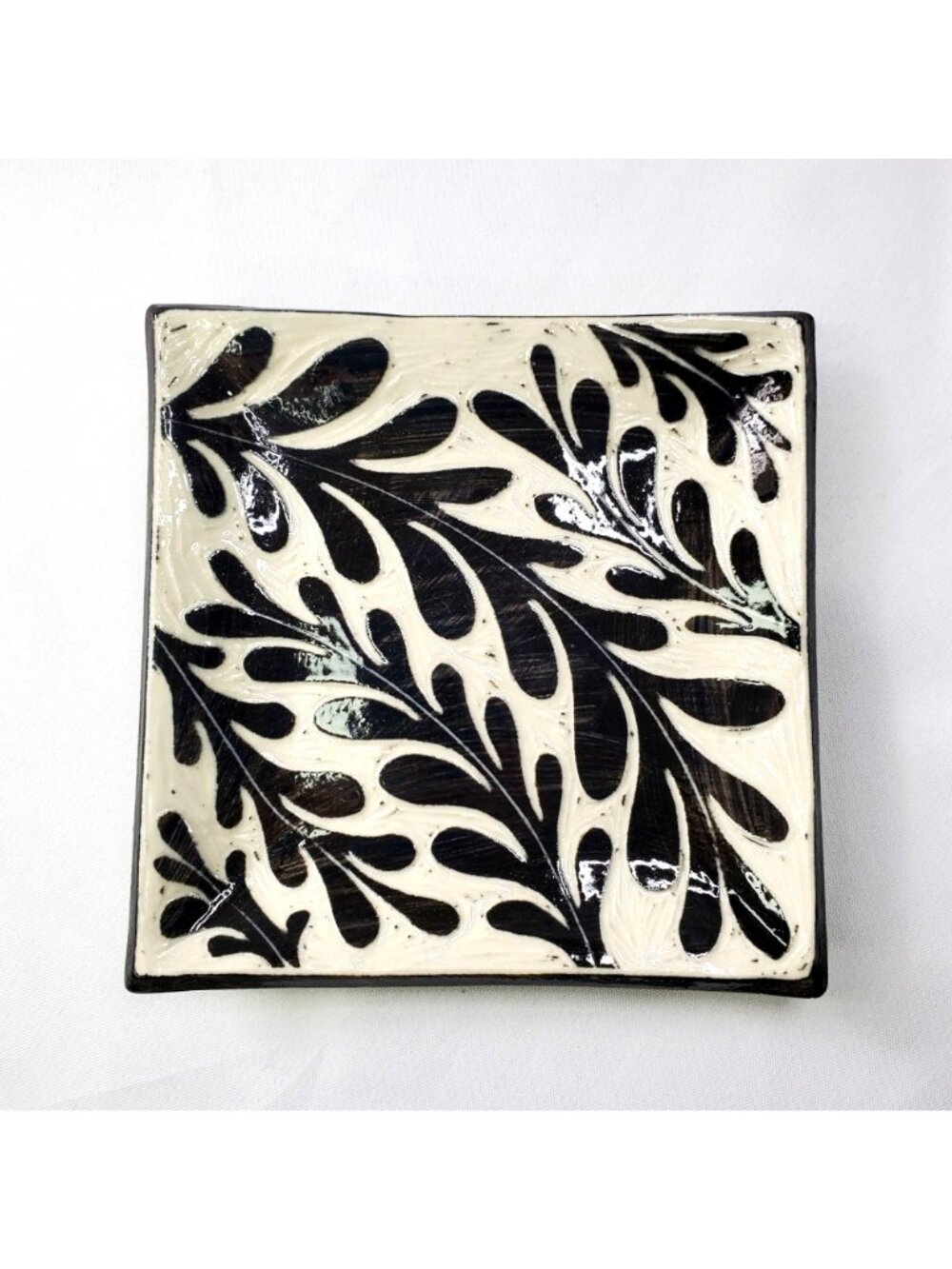 Cream & Black 6x6 Trinket Dish Spirit of the Rocks Pottery Leah & Scott DeCapio - Picture 2 of 7